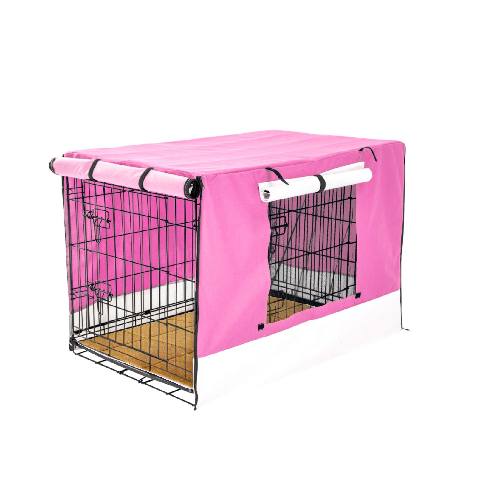 Paw Mate Wire Dog Cage Crate 30in with Tray + Cushion Mat + Pink Cover Combo - Pet Parlour Australia