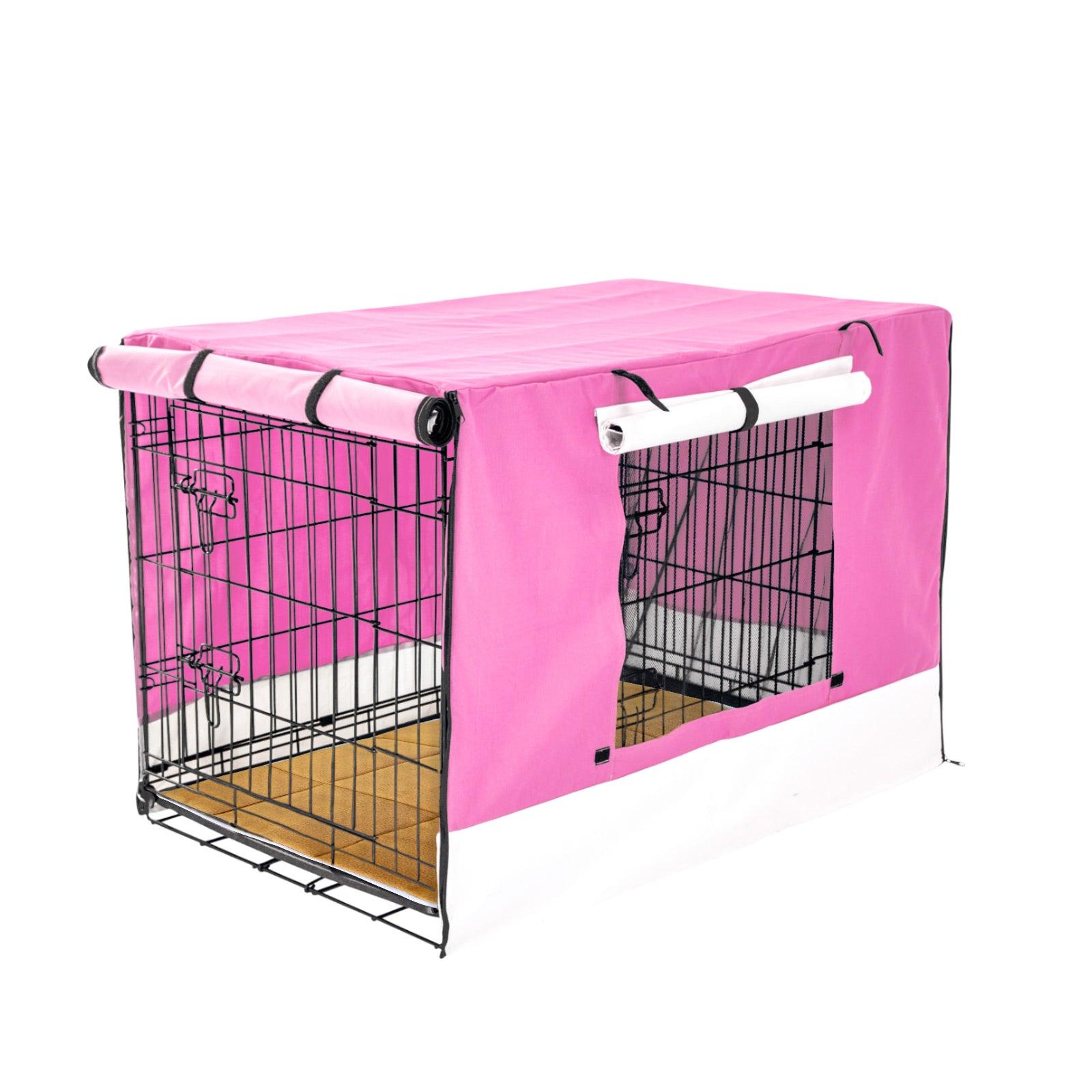 Paw Mate Wire Dog Cage Crate 36in with Tray + Cushion Mat + Pink Cover Combo - Pet Parlour Australia