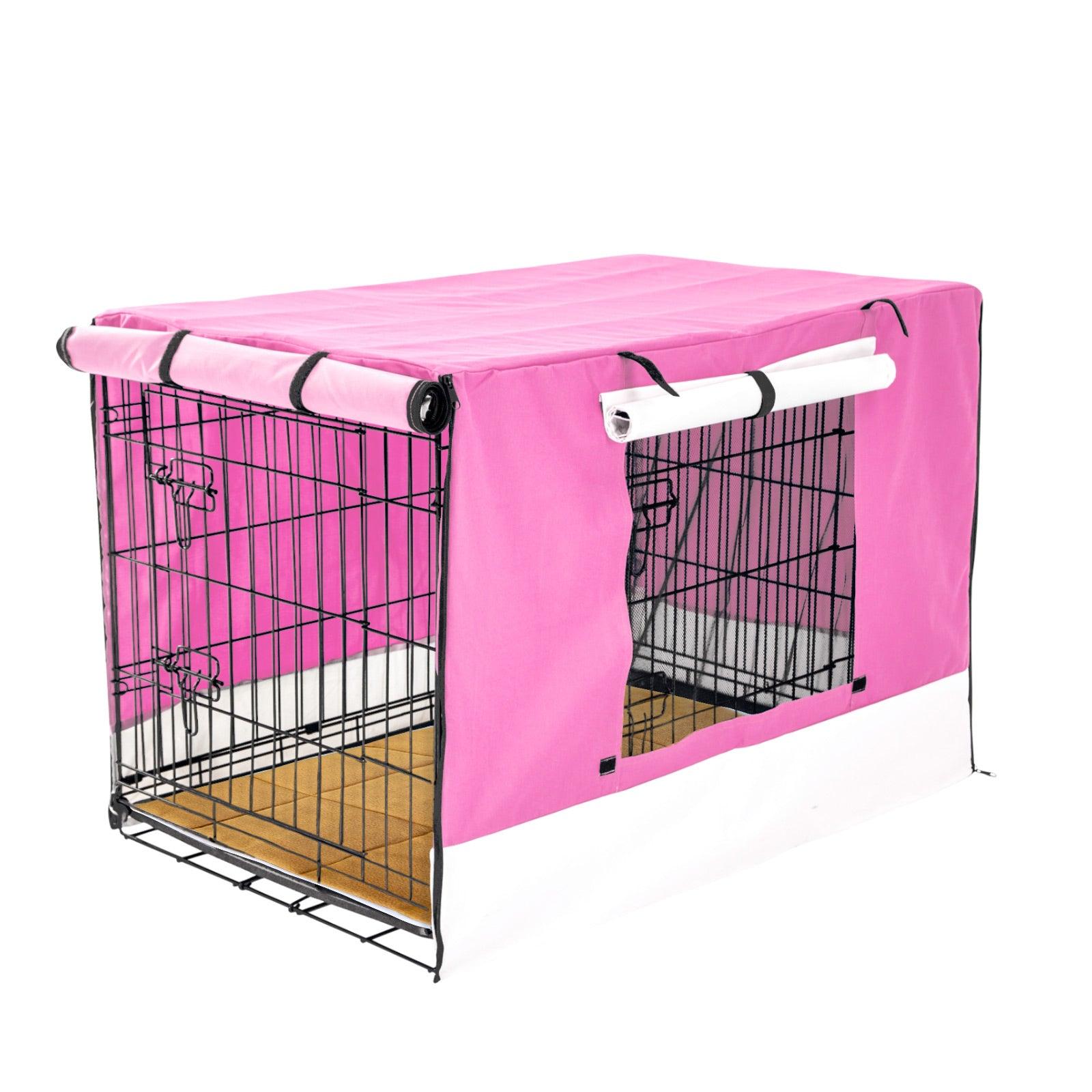 Paw Mate Wire Dog Cage Crate 42in with Tray + Cushion Mat + Pink Cover Combo - Pet Parlour Australia