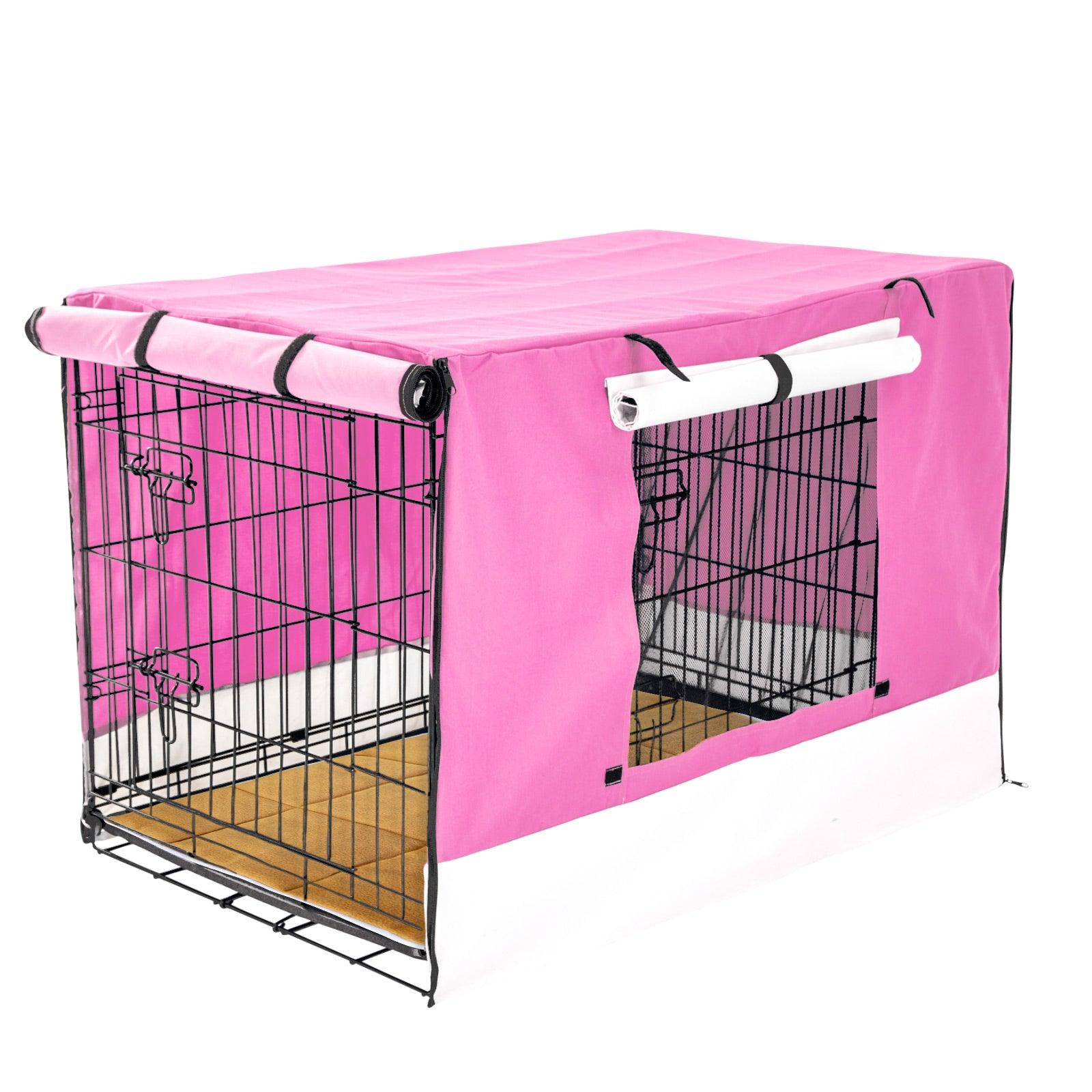 Paw Mate Wire Dog Cage Crate 48in with Tray + Cushion Mat + Pink Cover Combo - Pet Parlour Australia