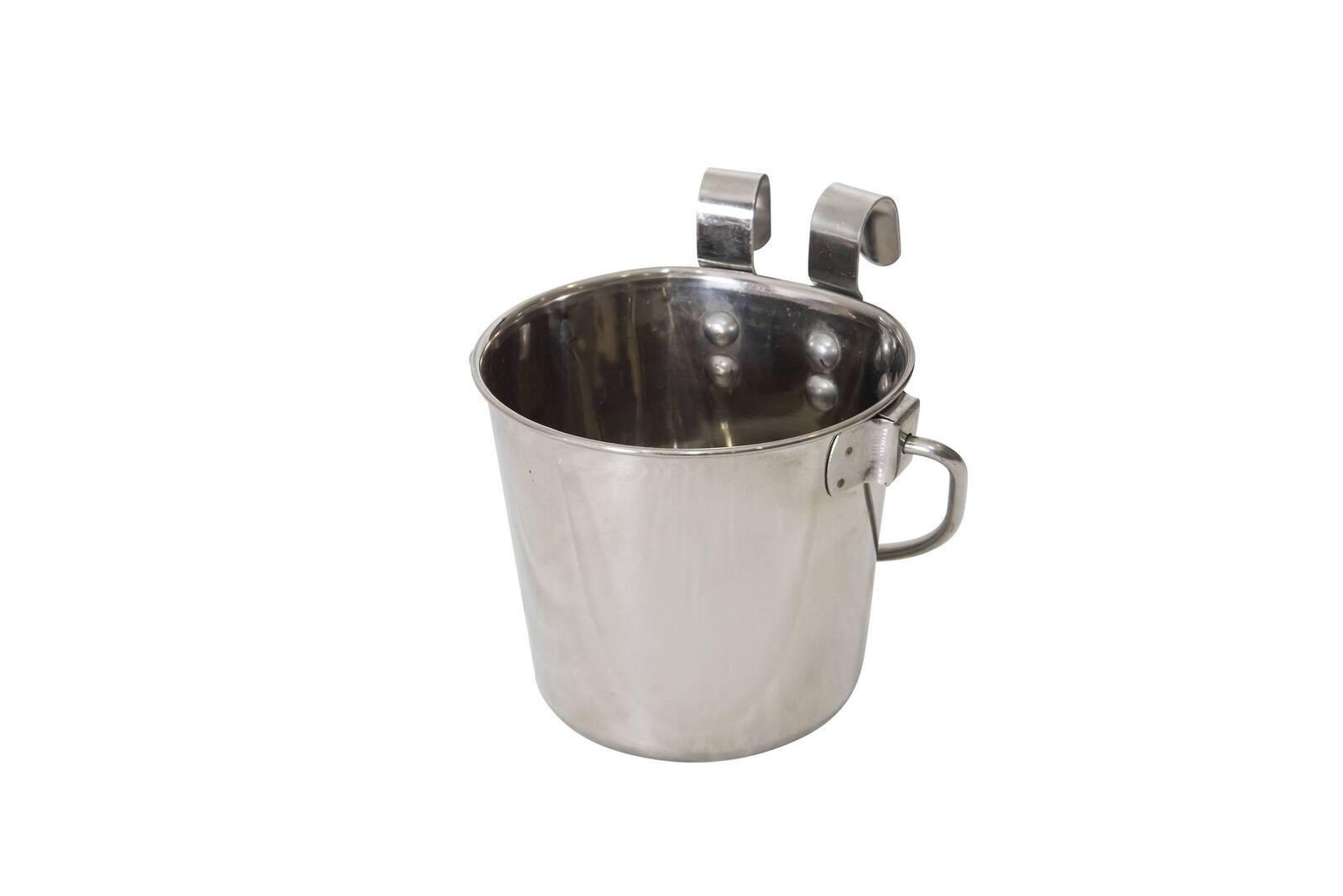 1.9L Stainless Steel Pet Parrot Feeder Dog Cat Bowl Water Bowls Flat Sided Bucket with Riveted Hooks - Pet Parlour Australia