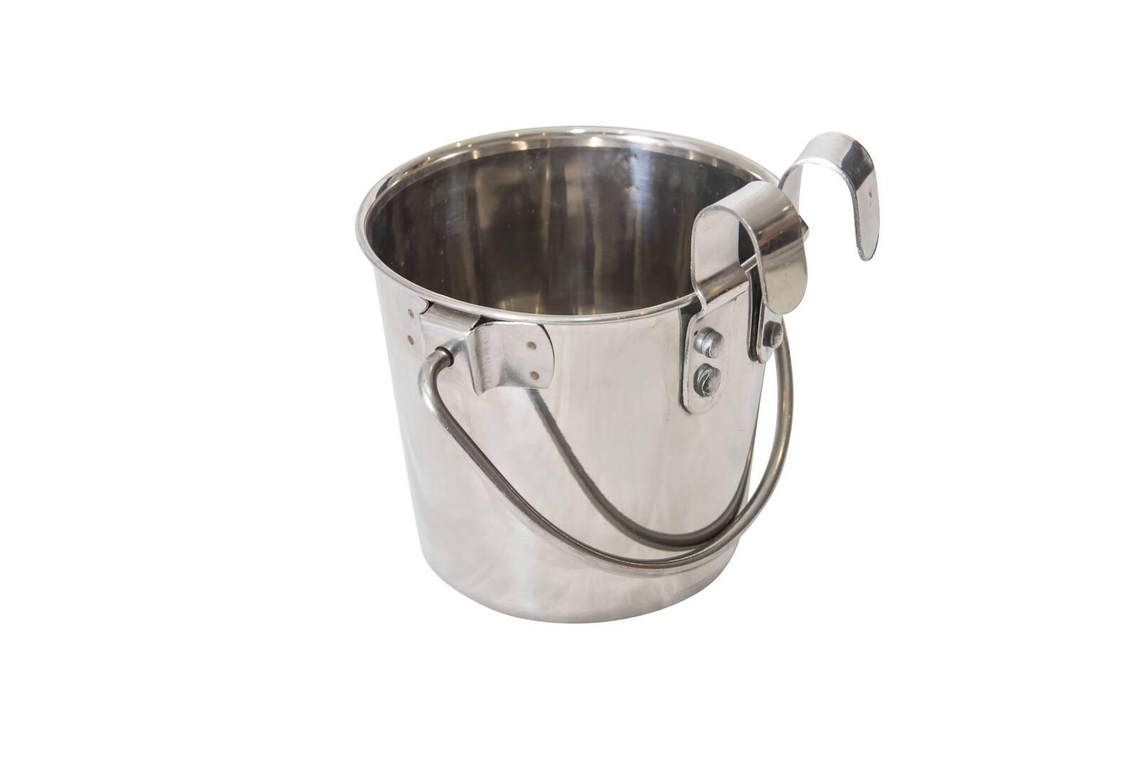 1.9L Stainless Steel Pet Parrot Feeder Dog Cat Bowl Water Bowls Flat Sided Bucket with Riveted Hooks - Pet Parlour Australia