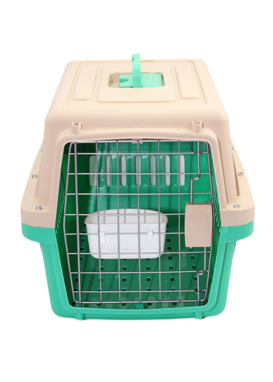 Small Dog Cat Crate Pet Airline Carrier Cage With Bowl and Tray-Green - Pet Parlour Australia