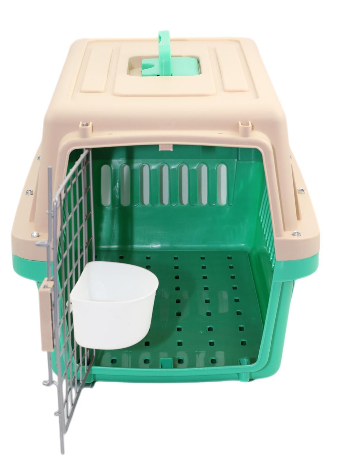 Small Dog Cat Crate Pet Airline Carrier Cage With Bowl and Tray-Green - Pet Parlour Australia