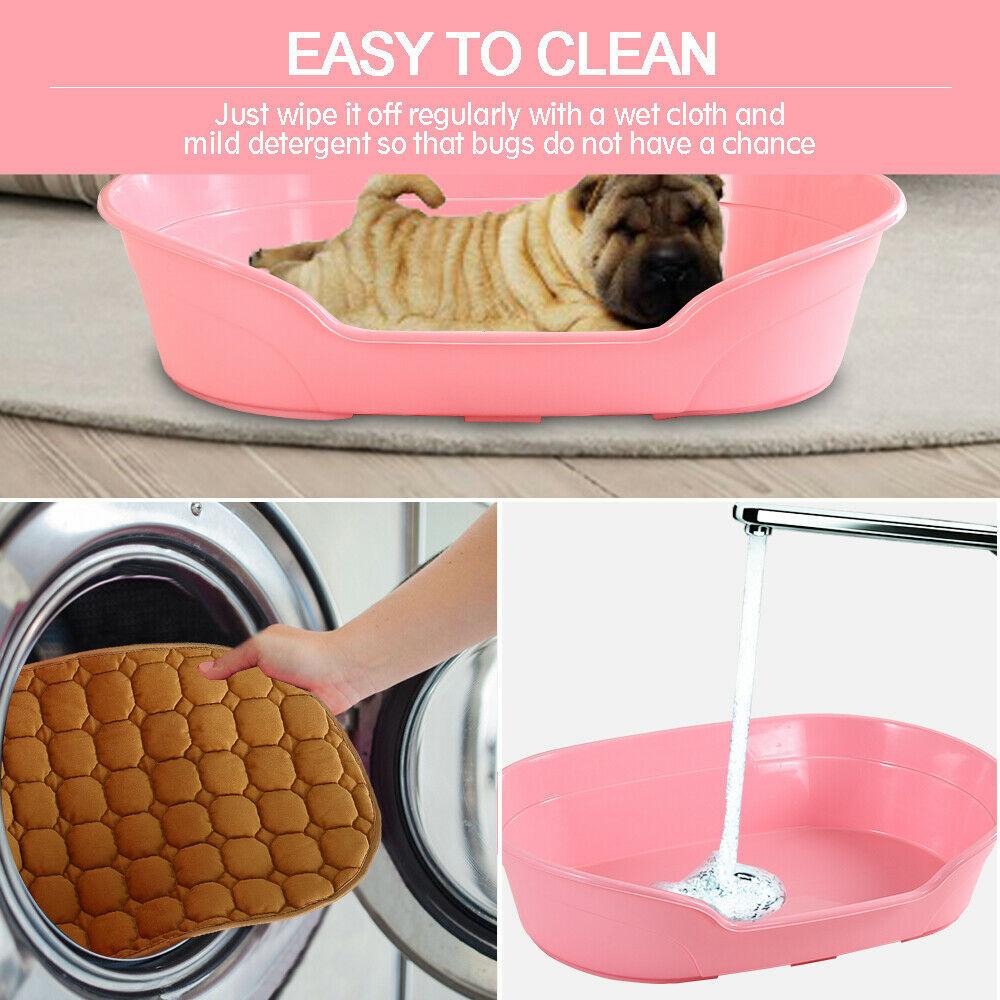 Pink plastic dog outlet bed