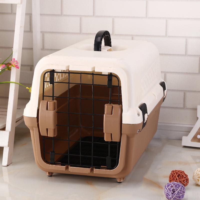 Medium Portable Plastic Dog Cat Pet Pets Carrier Travel Cage With Tray-Brown - Pet Parlour Australia