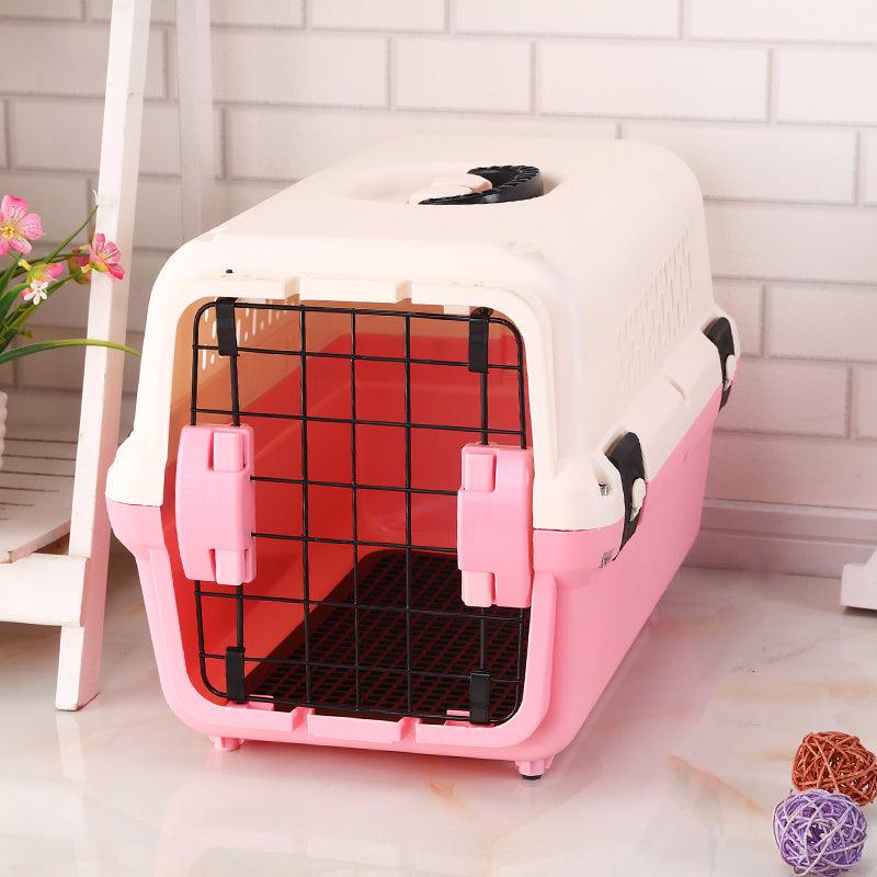 Medium Portable Plastic Dog Cat Pet Pets Carrier Travel Cage With Tray-Pink - Pet Parlour Australia