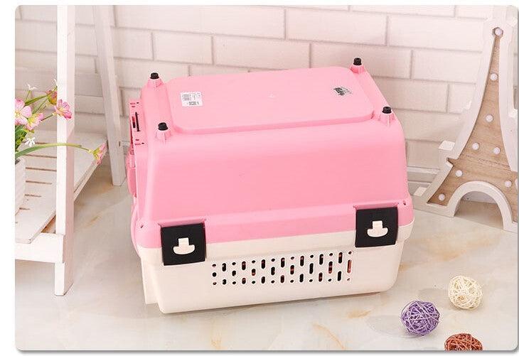 Medium Portable Plastic Dog Cat Pet Pets Carrier Travel Cage With Tray-Pink - Pet Parlour Australia