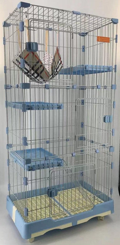 146 cm Blue Pet 4 Level Cat Cage House With Litter Tray & Wheel 72x47x146 cm - Pet Parlour Australia