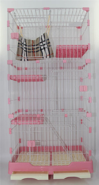146 cm Pink Pet 4 Level Cat Cage House With Litter Tray & Wheel 72x47x146 cm - Pet Parlour Australia