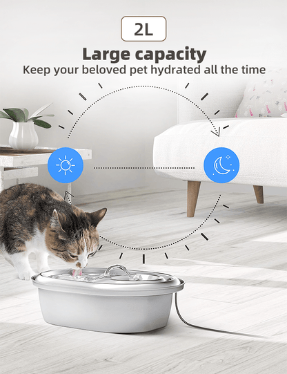 2L Automatic Electric Pet Water Fountain Dog Cat Stainless Steel Feeder Bowl Dispenser - Pet Parlour Australia