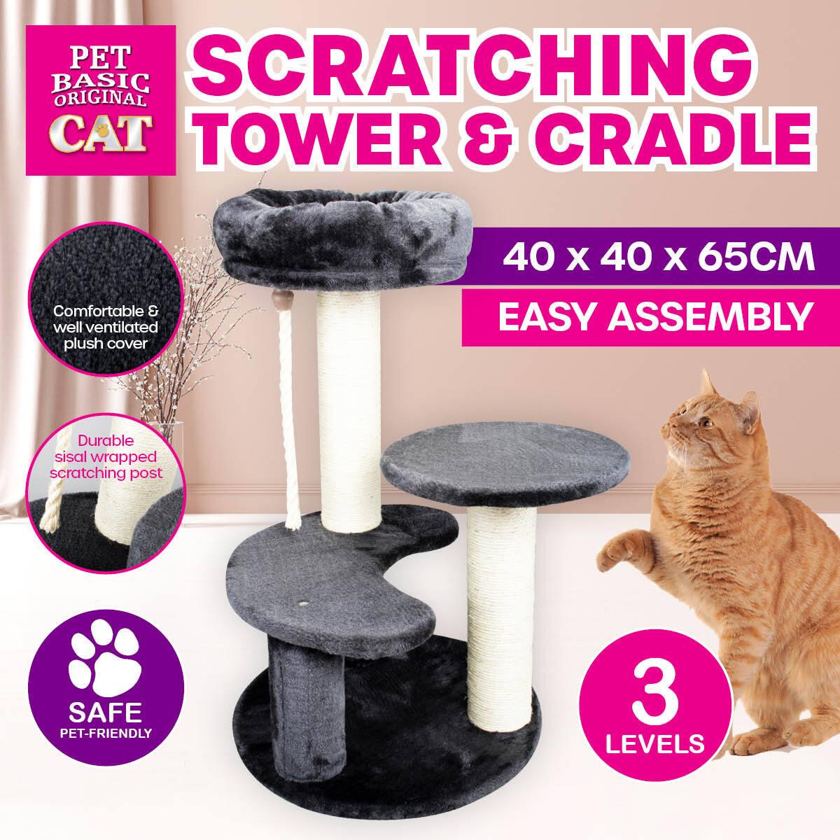 Pet Basic 3 Level Cat Scratching Tower &amp; Cosy Bed Scratch Climb 65 x 40cm - Pet Parlour Australia