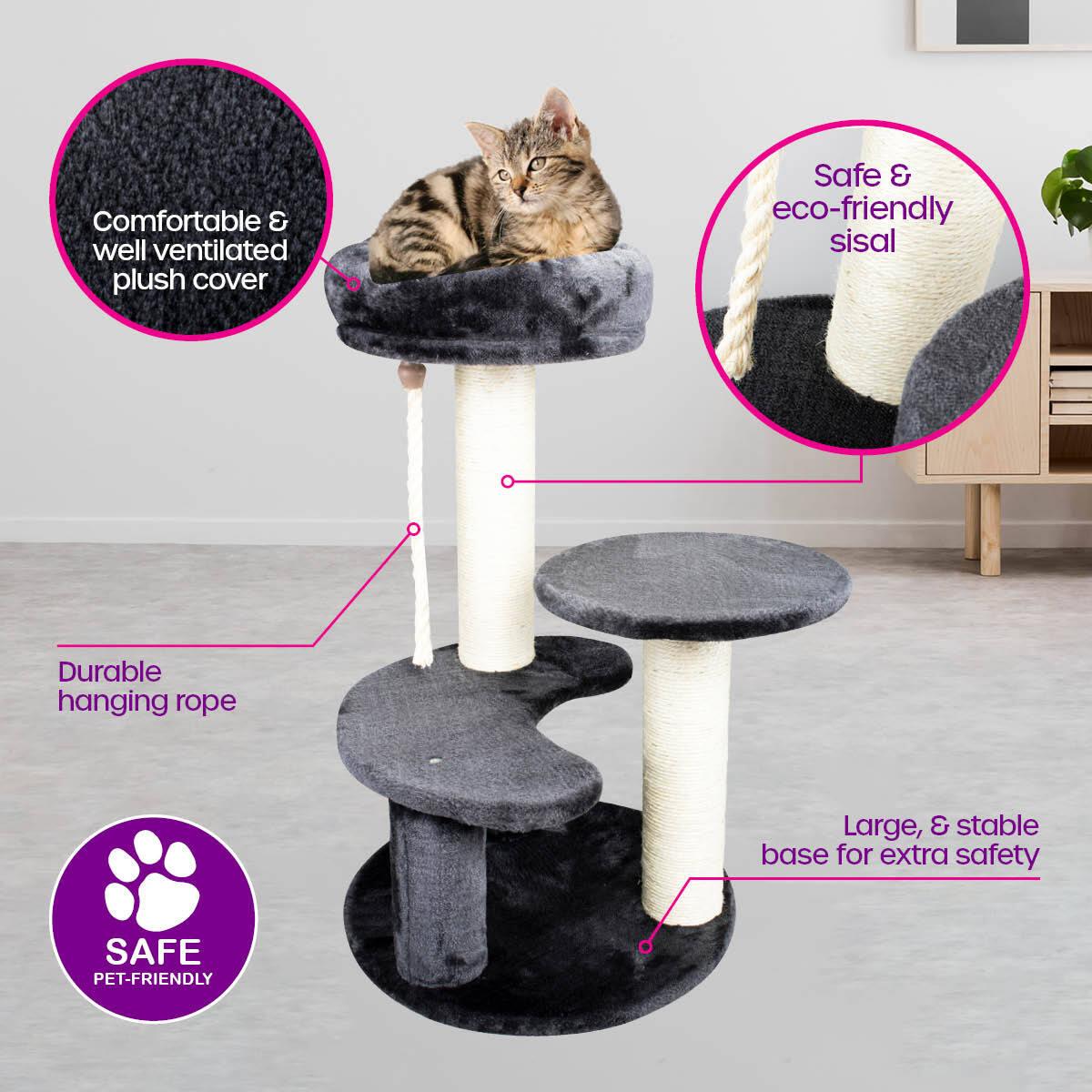 Pet Basic 3 Level Cat Scratching Tower &amp; Cosy Bed Scratch Climb 65 x 40cm - Pet Parlour Australia