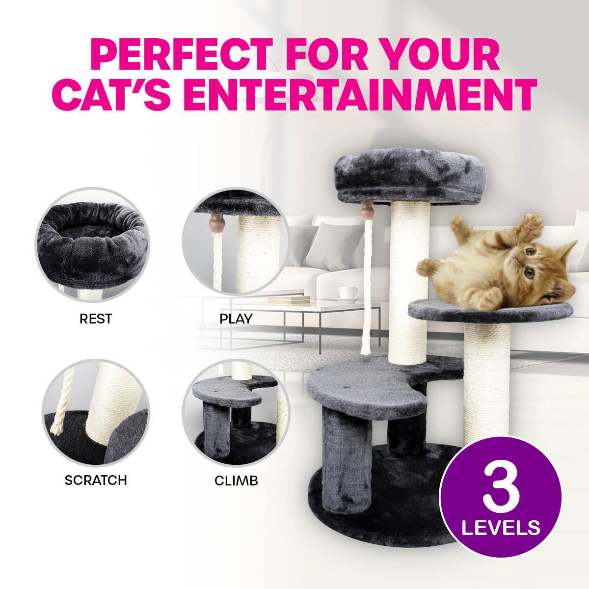 Pet Basic 3 Level Cat Scratching Tower &amp; Cosy Bed Scratch Climb 65 x 40cm - Pet Parlour Australia