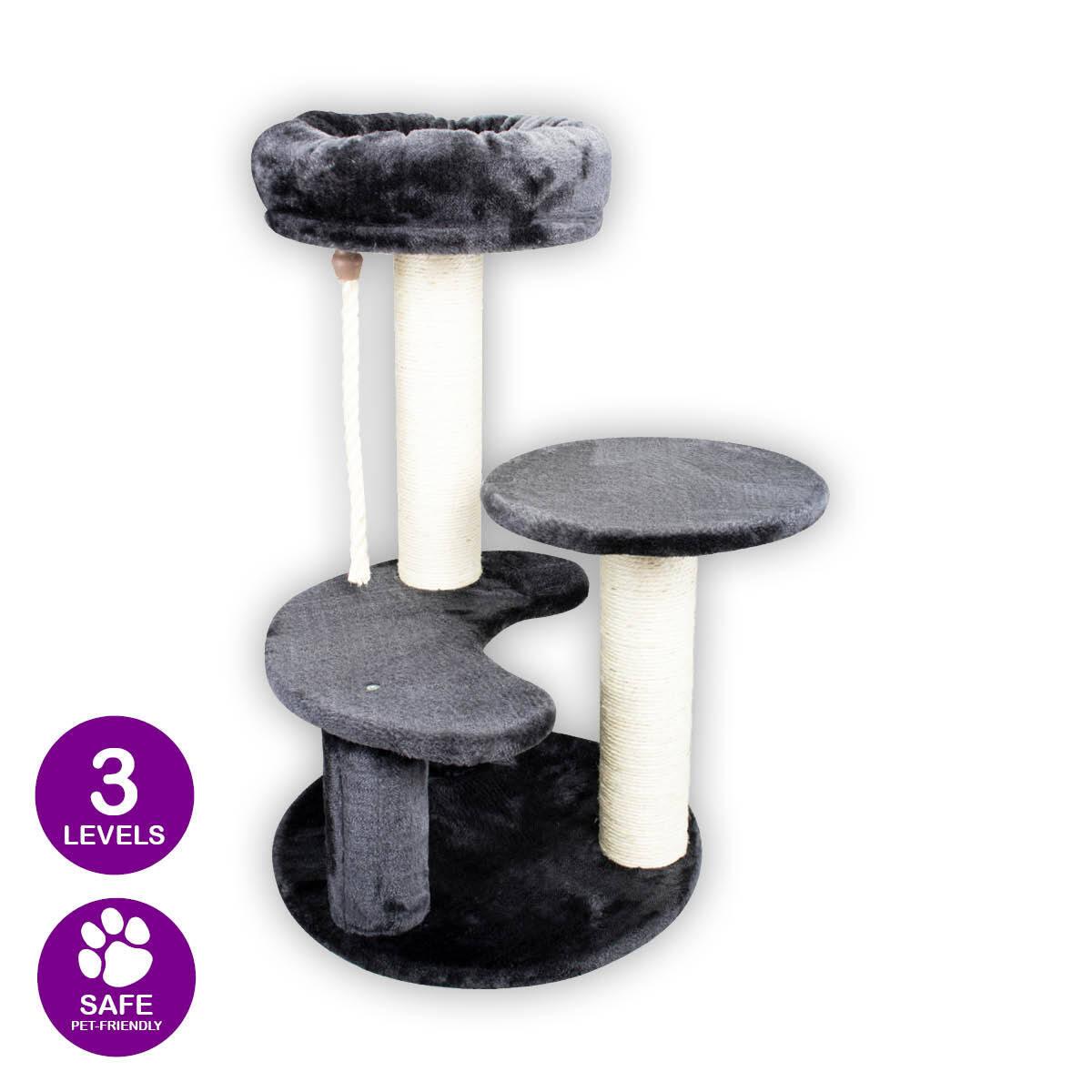 Pet Basic 3 Level Cat Scratching Tower &amp; Cosy Bed Scratch Climb 65 x 40cm - Pet Parlour Australia