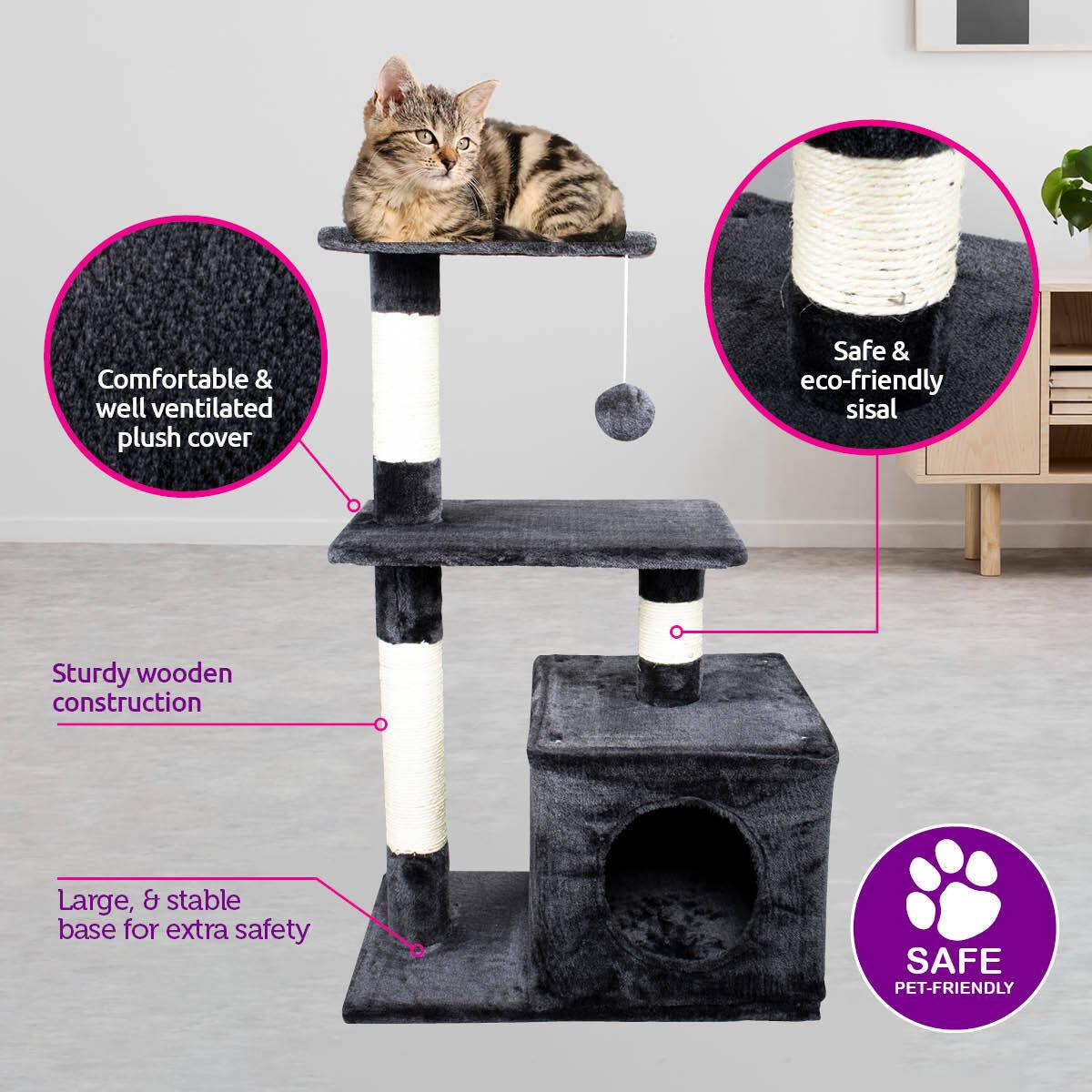 Pet Basic 3 Level Cat Scratching Tower &amp; Playhouse Scratch 80 x 40 x 50cm - Pet Parlour Australia