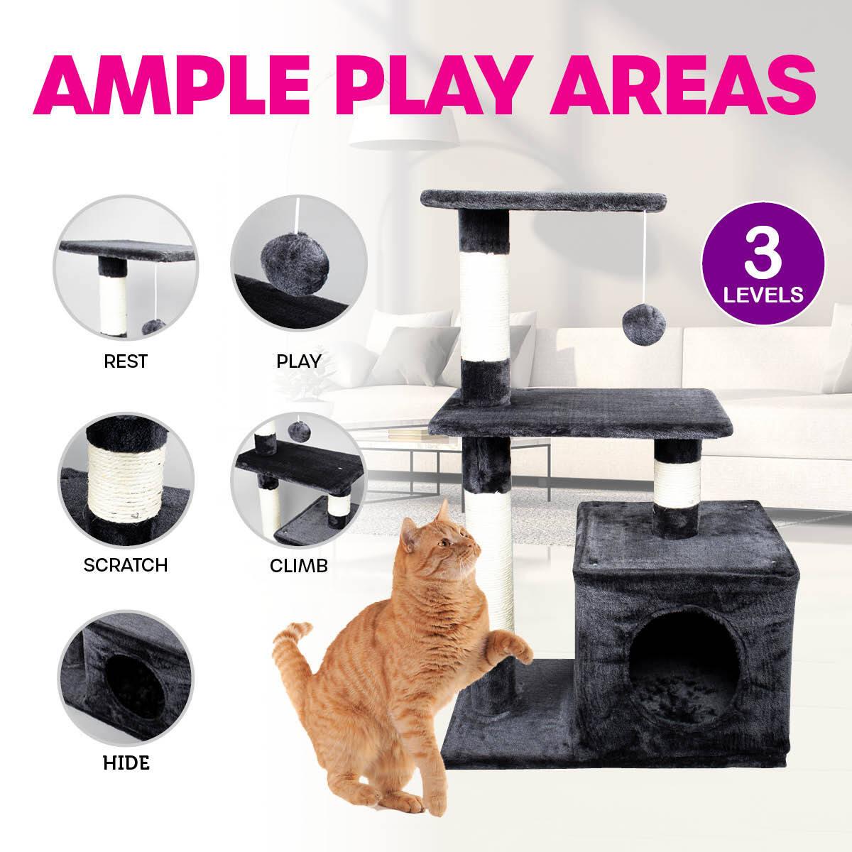 Pet Basic 3 Level Cat Scratching Tower &amp; Playhouse Scratch 80 x 40 x 50cm - Pet Parlour Australia