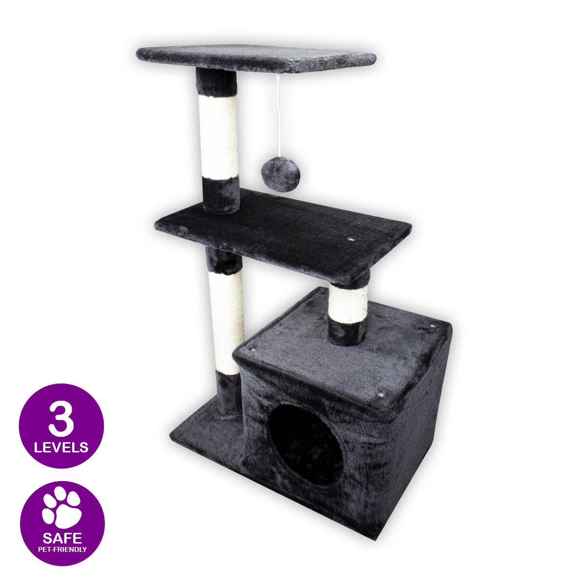 Pet Basic 3 Level Cat Scratching Tower &amp; Playhouse Scratch 80 x 40 x 50cm - Pet Parlour Australia