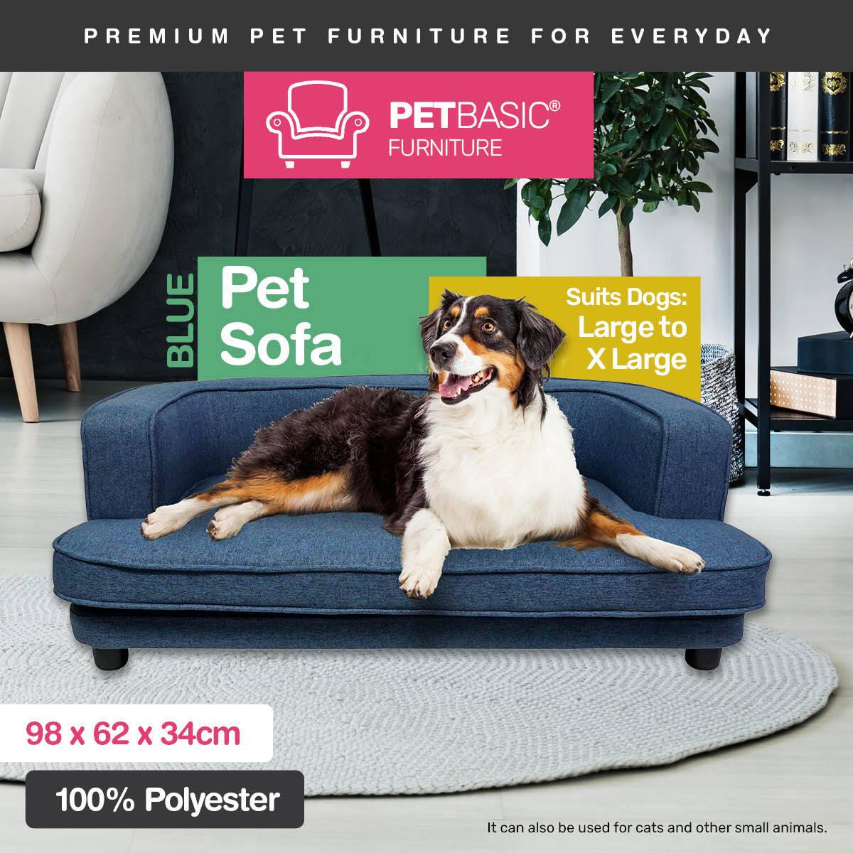 Pet Basic Pet Sofa Bed Stylish Luxurious Sturdy Washable Fabric Blue 98cm - Pet Parlour Australia