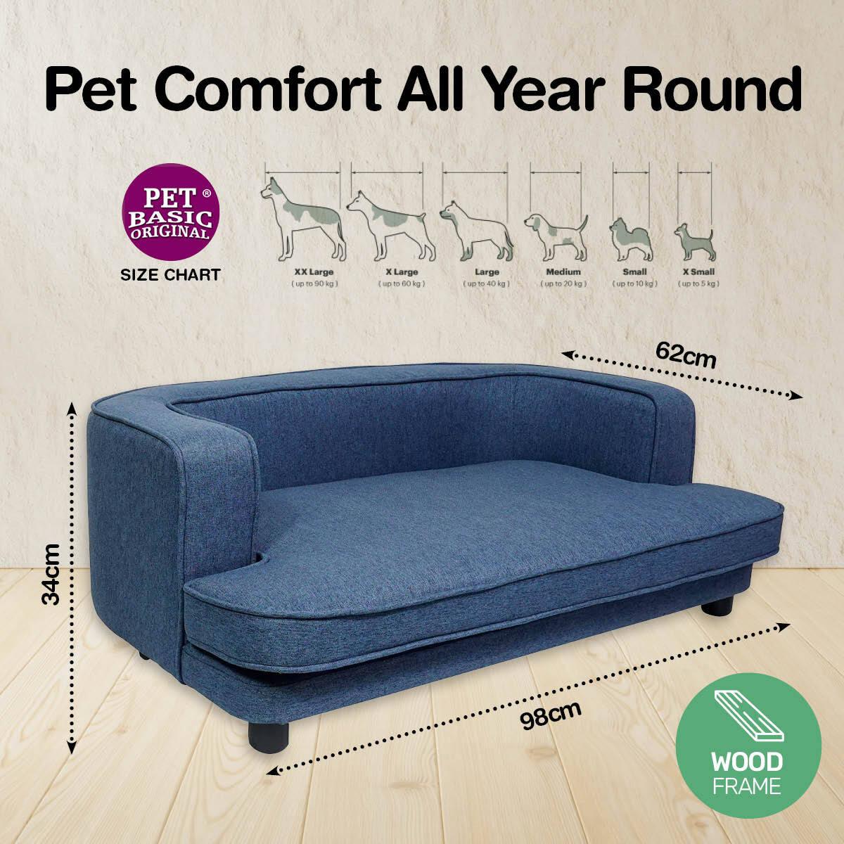 Pet Basic Pet Sofa Bed Stylish Luxurious Sturdy Washable Fabric Blue 98cm - Pet Parlour Australia