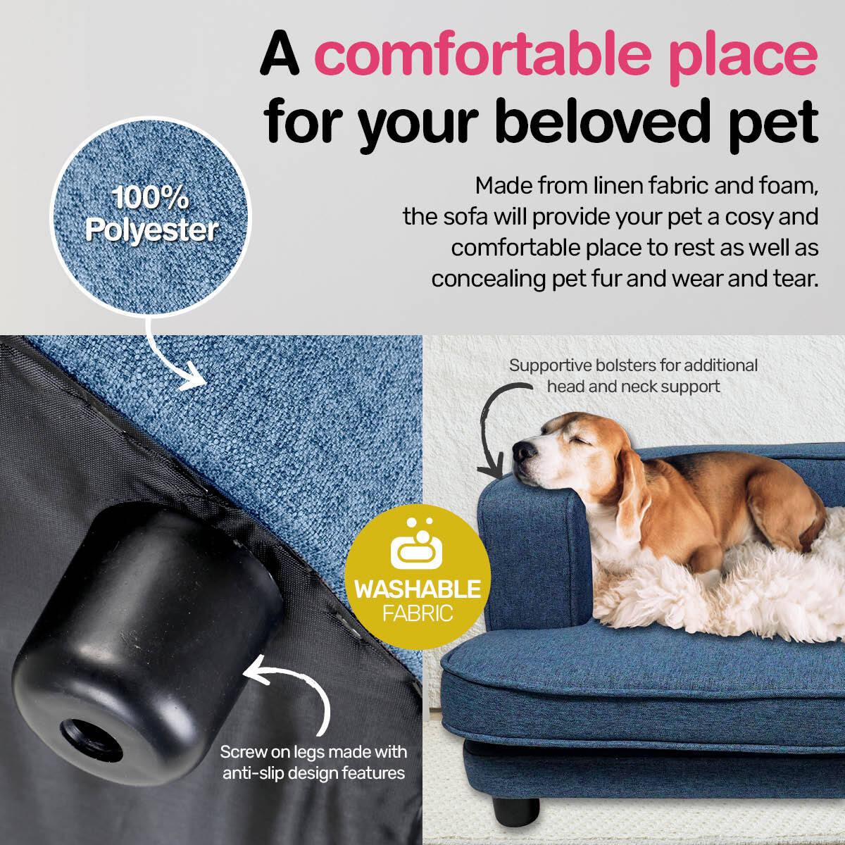 Pet Basic Pet Sofa Bed Stylish Luxurious Sturdy Washable Fabric Blue 98cm - Pet Parlour Australia