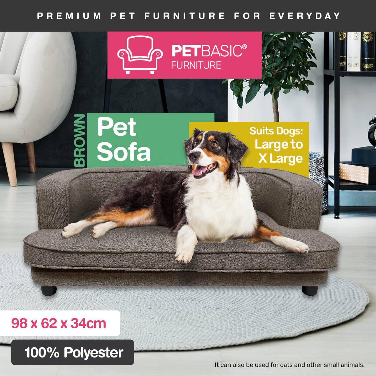 Pet Basic Pet Sofa Bed Stylish Luxurious Sturdy Washable Fabric Brown 98cm - Pet Parlour Australia