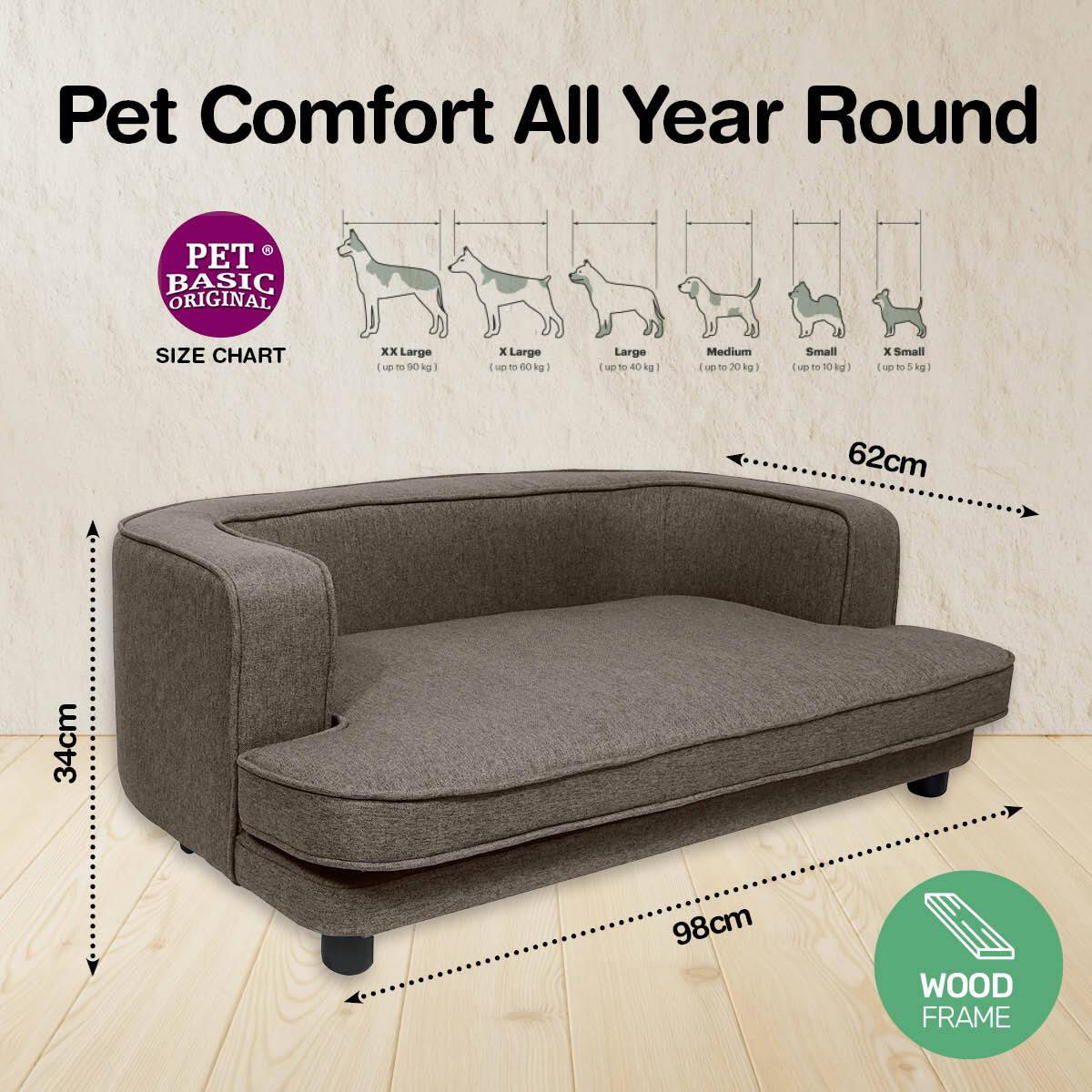 Pet Basic Pet Sofa Bed Stylish Luxurious Sturdy Washable Fabric Brown 98cm - Pet Parlour Australia