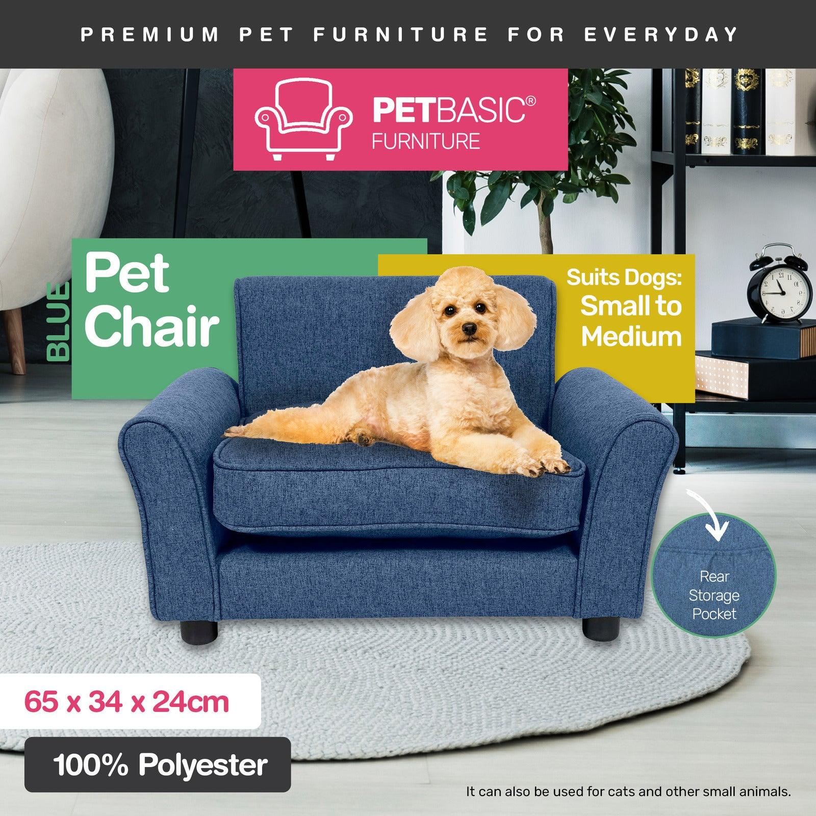 Pet Basic Pet Chair Bed Stylish Luxurious Sturdy Washable Fabric Blue 65cm - Pet Parlour Australia