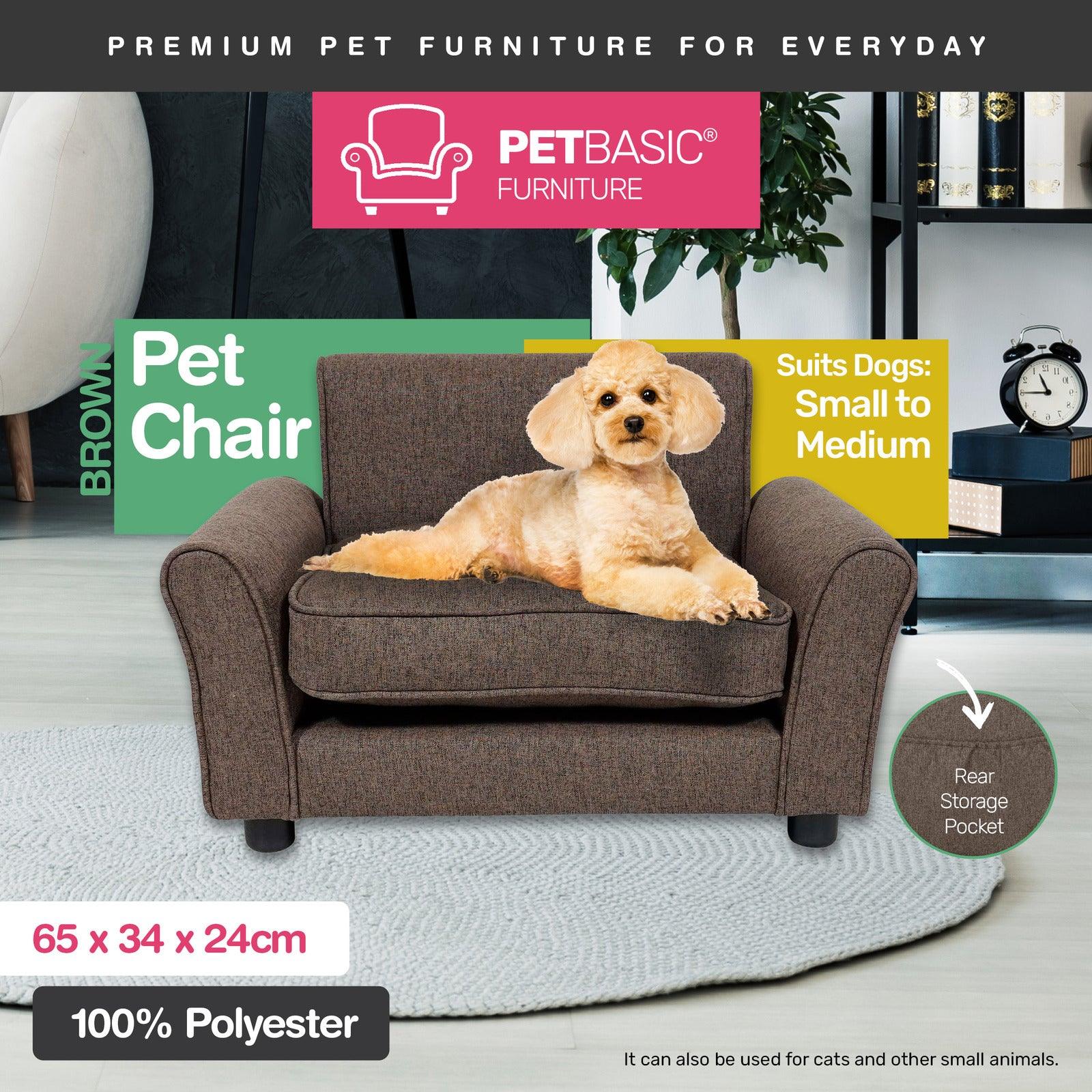 Pet Basic Pet Chair Bed Stylish Luxurious Sturdy Washable Fabric Brown 65cm - Pet Parlour Australia