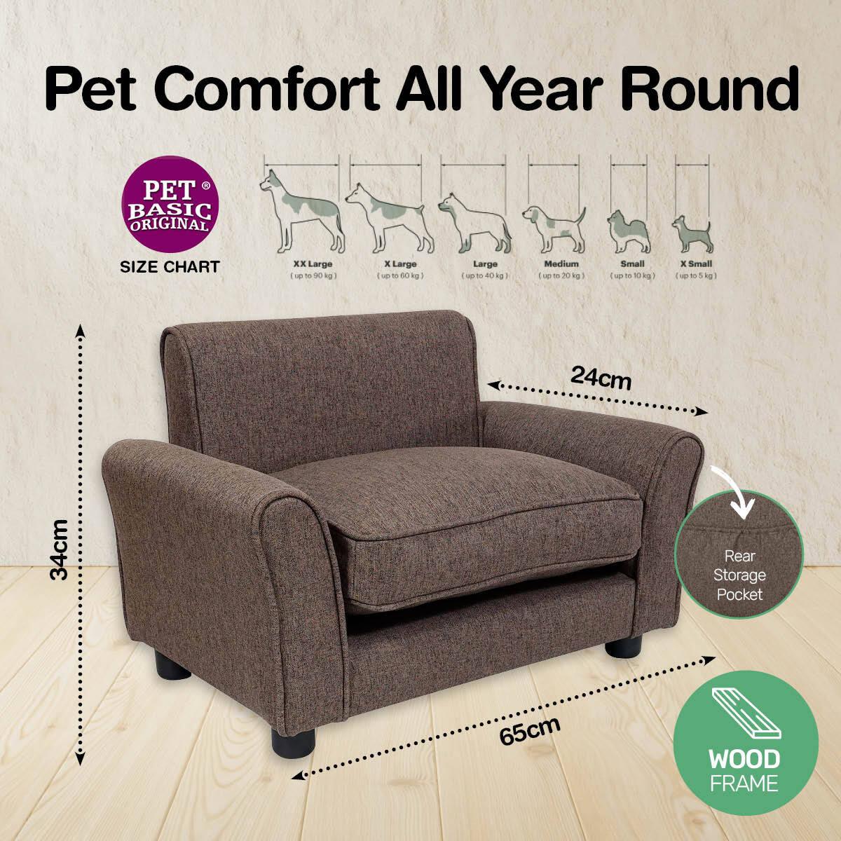 Pet Basic Pet Chair Bed Stylish Luxurious Sturdy Washable Fabric Brown 65cm - Pet Parlour Australia