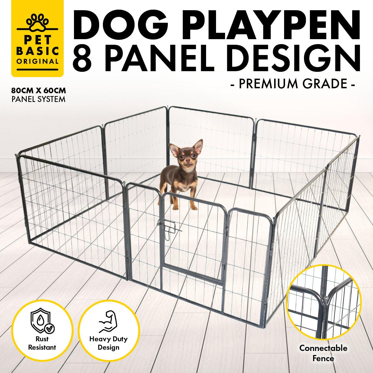 Pet Basic 8 Panel Pet Playpen Exercise Enclosure Cage Puppy Dog 80cm x 60cm - Pet Parlour Australia