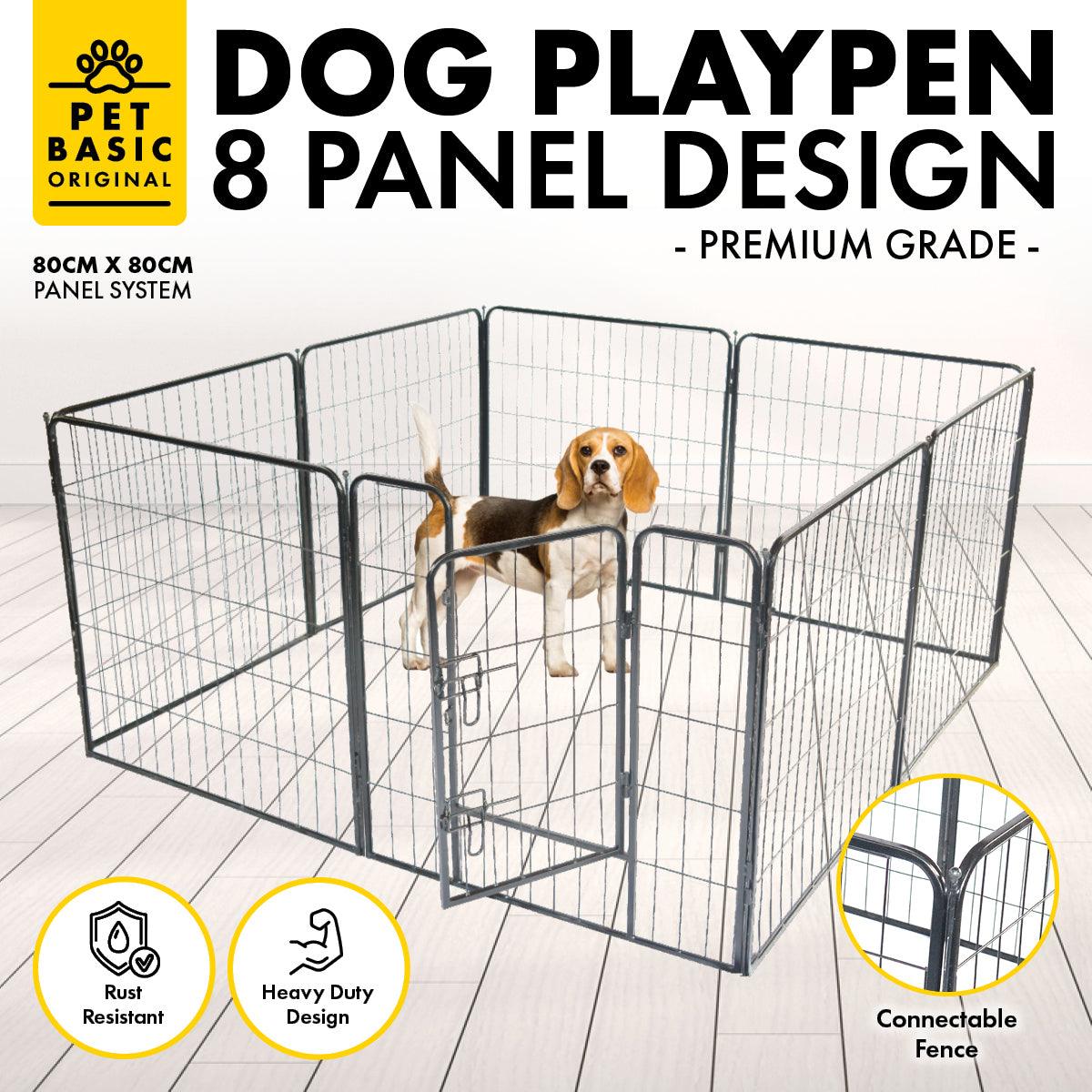 Pet Basic 8 Panel Pet Playpen Exercise Enclosure Cage Puppy Dog 80cm x 80cm - Pet Parlour Australia