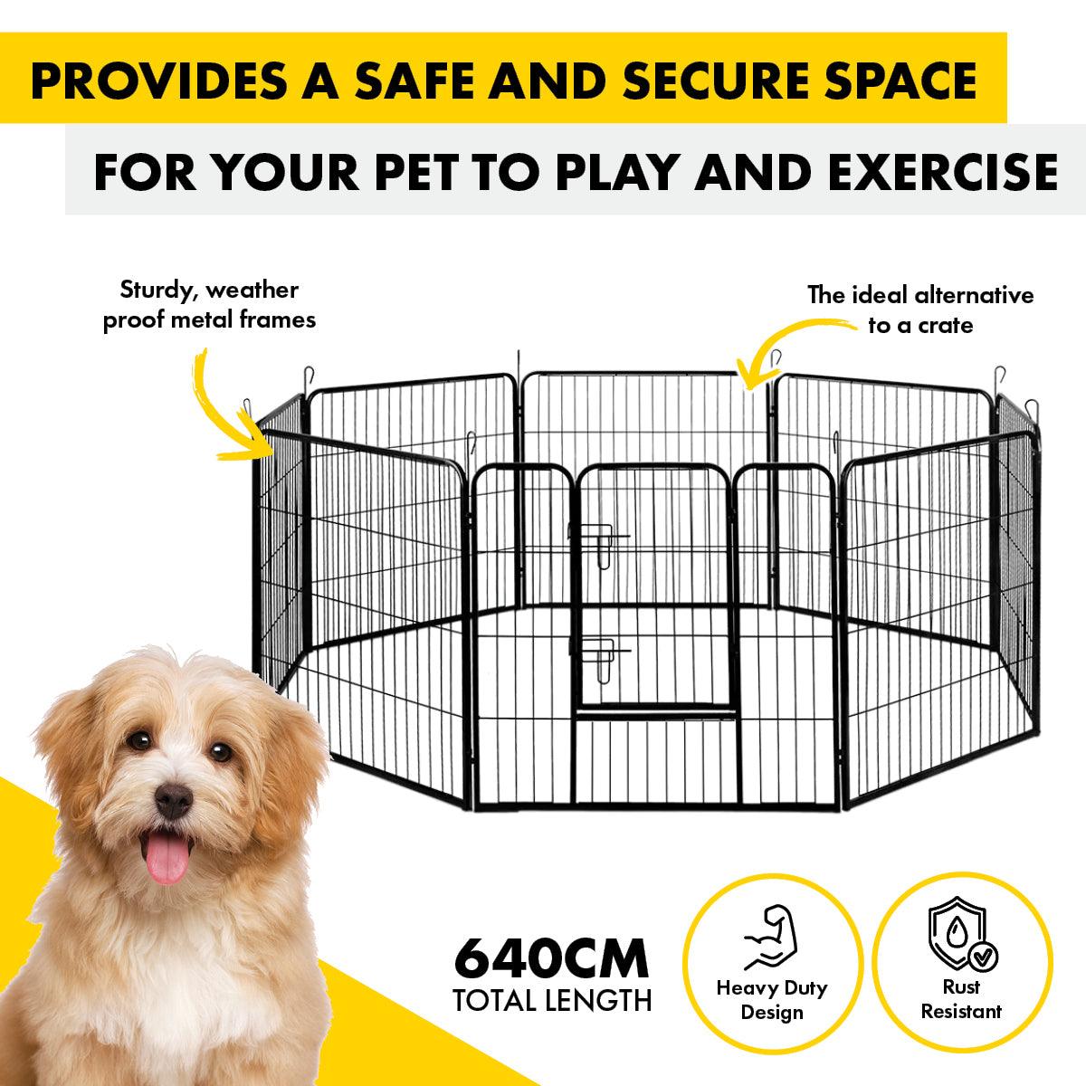 Pet Basic 8 Panel Pet Playpen Exercise Enclosure Cage Puppy Dog 80cm x 80cm - Pet Parlour Australia