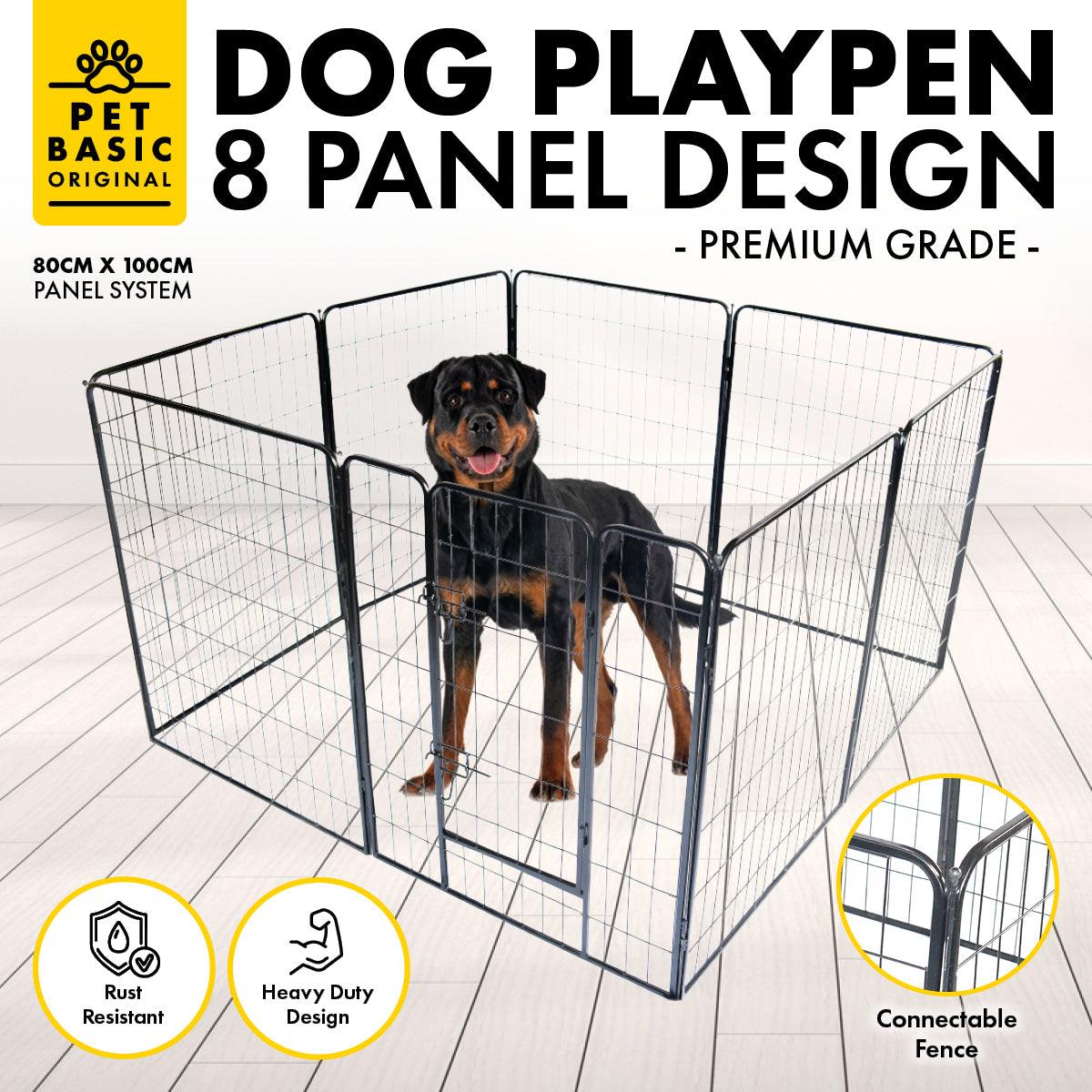 Pet Basic 8 Panel Pet Playpen Exercise Enclosure Cage Puppy Dog 80cm x 100cm - Pet Parlour Australia