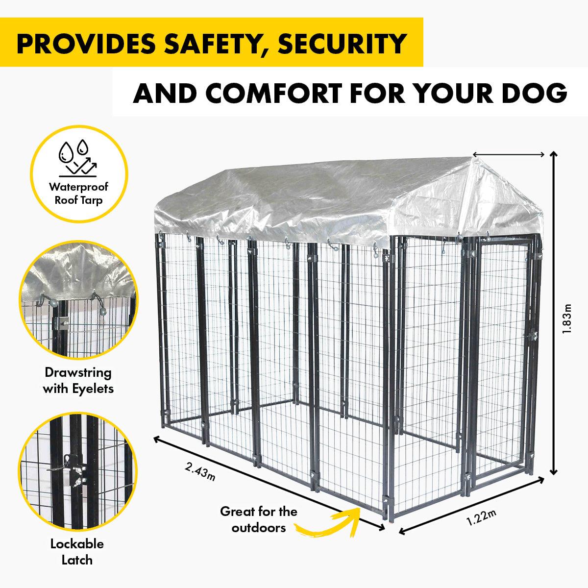 Pet Basic 1.83 x 2.43 x 1.22m Dog Kennel Enclosure Waterproof Lockable Gate - Pet Parlour Australia