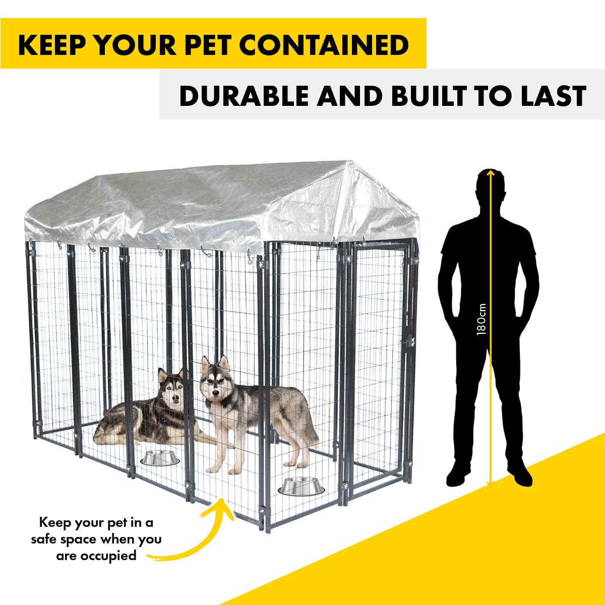 Pet Basic 1.83 x 2.43 x 1.22m Dog Kennel Enclosure Waterproof Lockable Gate - Pet Parlour Australia