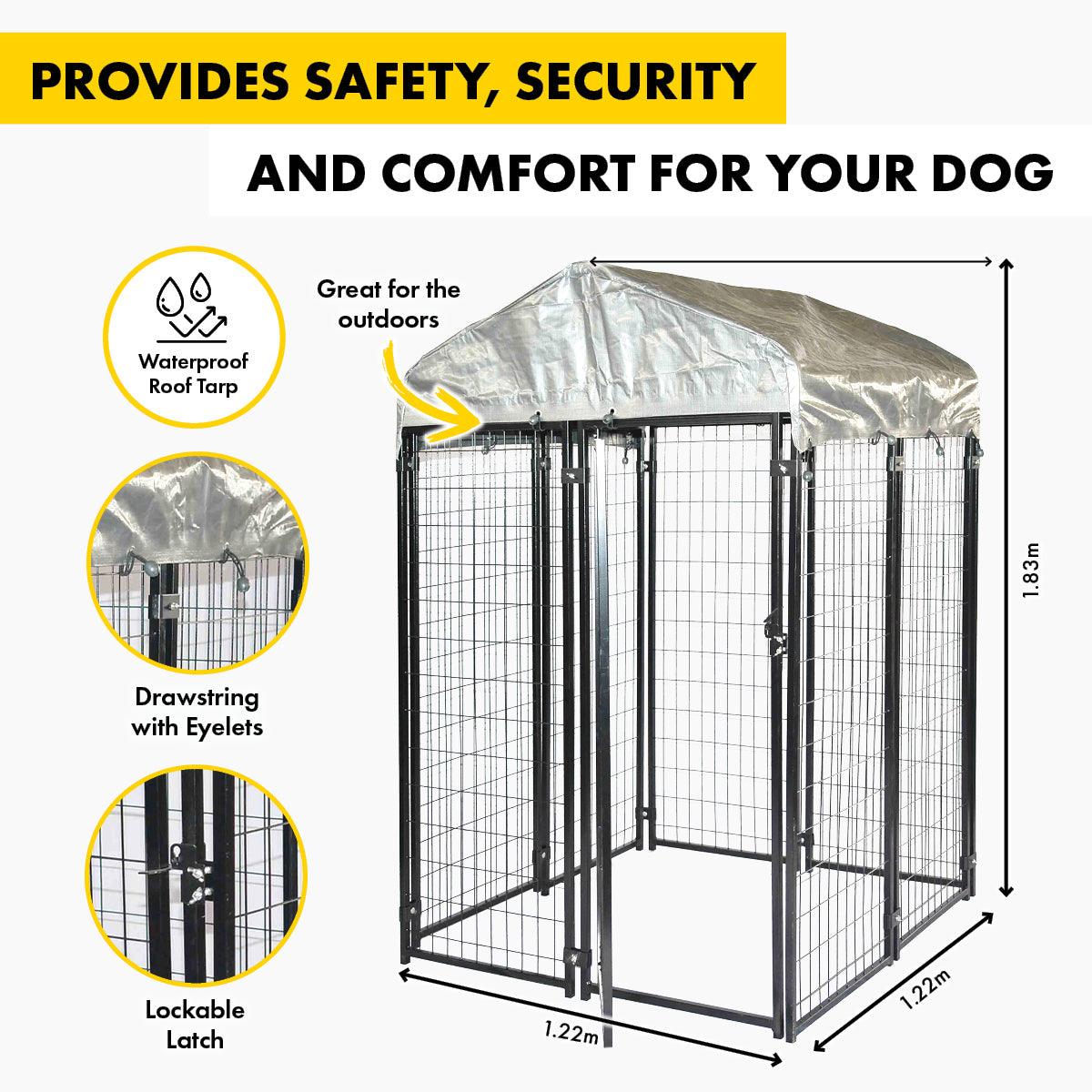 Pet Basic 1.83 x 1.22 x 1.22m Dog Kennel Enclosure Waterproof Lockable Gate - Pet Parlour Australia