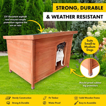 Pet Basic Dog Kennel Weather Resistant Timber Elevated Lift Top Roof 116cm - Pet Parlour Australia