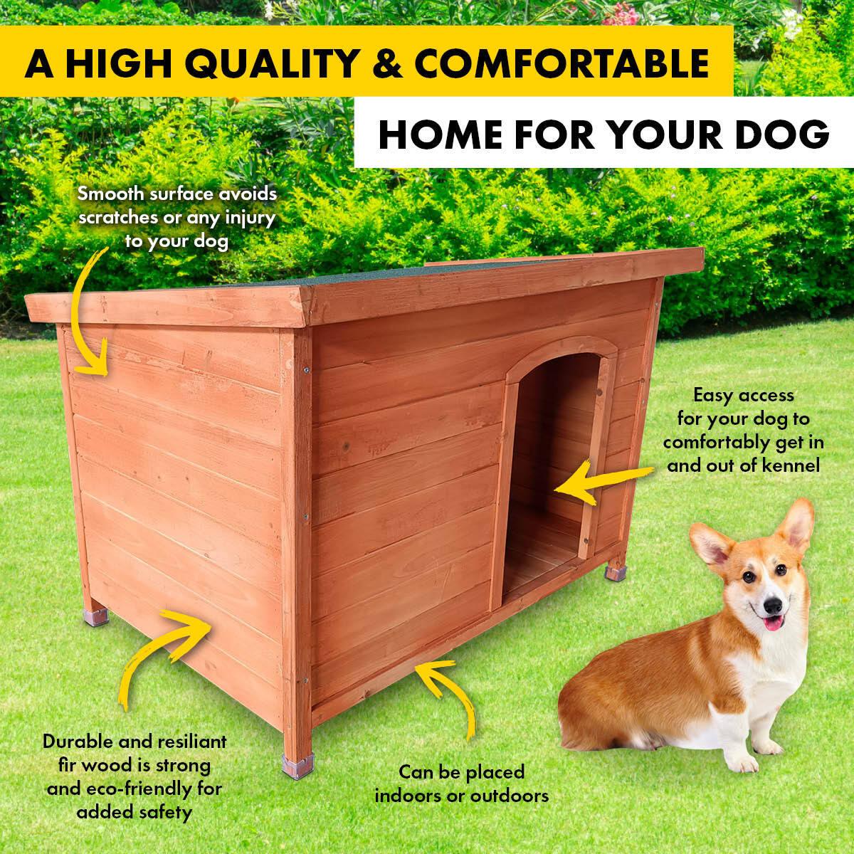 Pet Basic Dog Kennel Weather Resistant Timber Elevated Lift Top Roof 116cm - Pet Parlour Australia