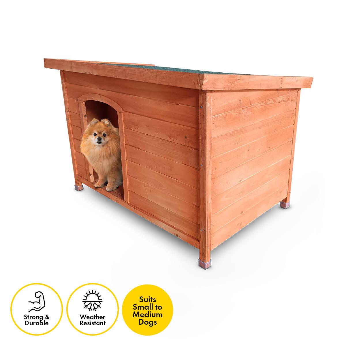 Pet Basic Dog Kennel Weather Resistant Timber Elevated Lift Top Roof 116cm - Pet Parlour Australia