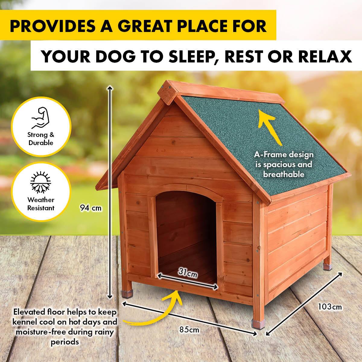 Pet Basic Dog Kennel A Frame Weather Resistant Timber Elevated Base 103cm - Pet Parlour Australia