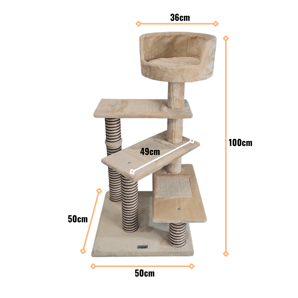 Petwiz 100cm Multi Level Cat Scratching Tree - Beige - Pet Parlour Australia