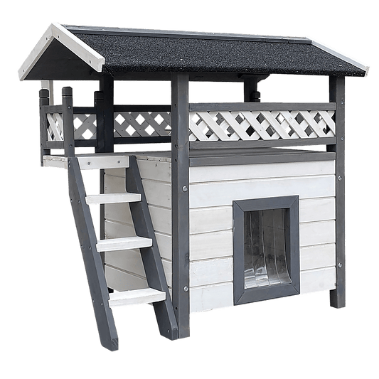 Cat House Weatherproof 2-Story Indoor Outdoor Wooden Shelter Bitumen Roof - Pet Parlour Australia